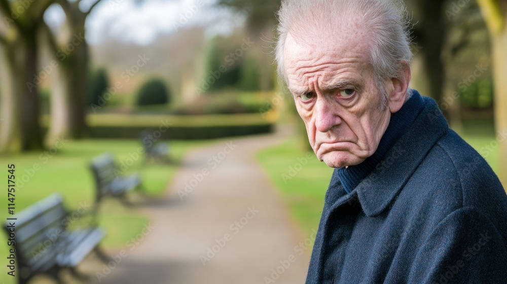 Elderly person standing alone, looking confused and uncertain, capturing the vulnerability and challenges faced by the aging population in modern society. Elderly person standing alone, looking confused and uncertain, capturing the vulnerability and challenges faced by the aging population in modern society.