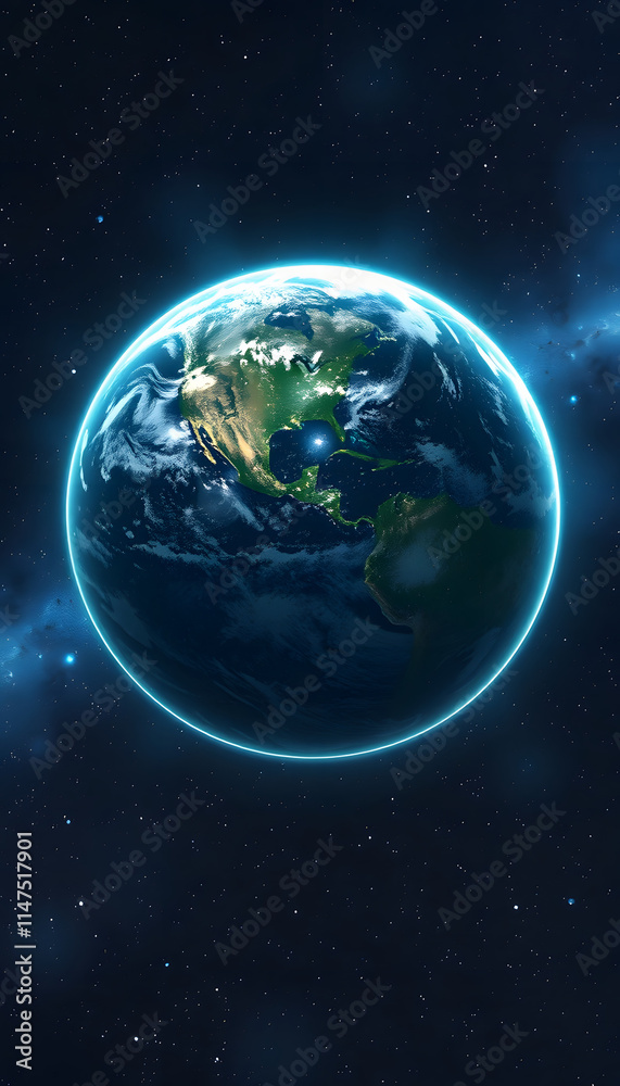 Obraz premium Nightly planet Earth in dark outer space, graphic novel art, with white tones