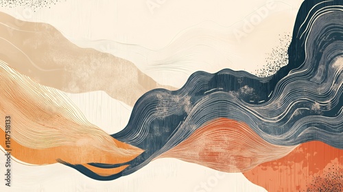 Abstract Landscape with Flowing Lines and Earthy Tones