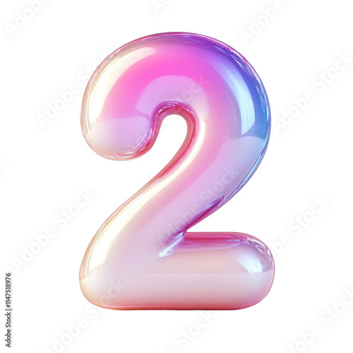 Bubble-style number 2 with a soft pink gradient, featuring puffy 3D effect isolated on white