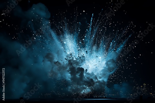 A Nighttime Explosion Of Blue And White Light