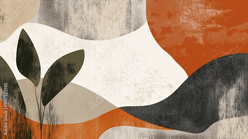 Abstract Landscape with Minimalist Plant Motif