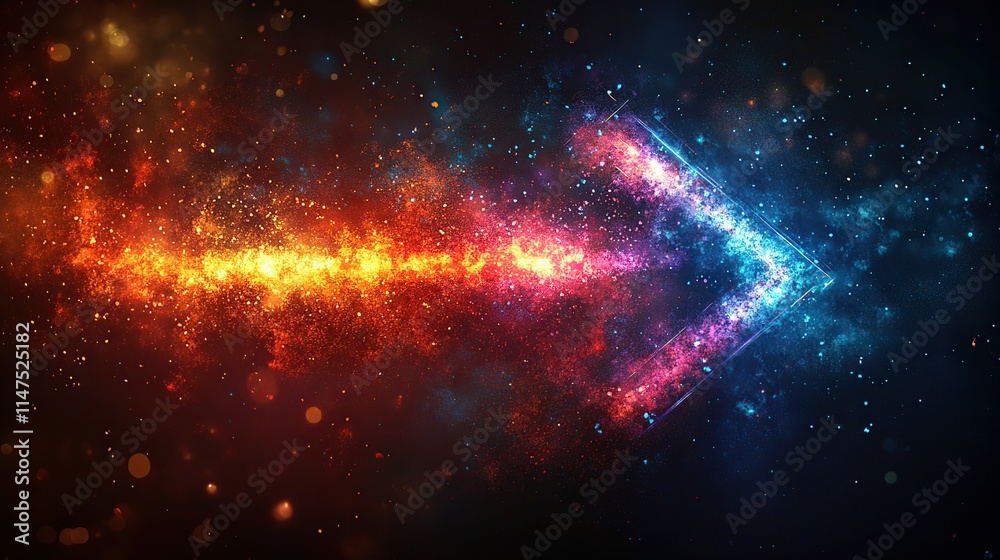 Obraz premium Fiery and icy arrow pointing right, cosmic background.