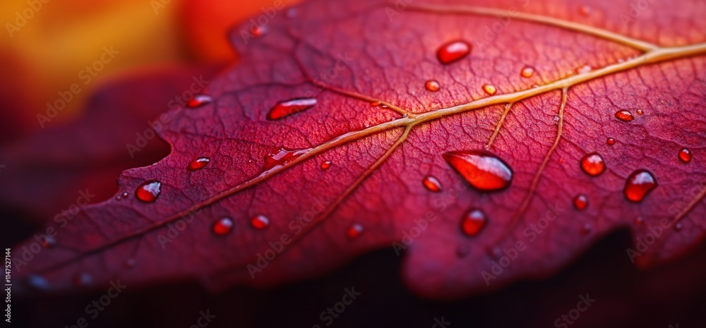 Fototapeta premium Close-up of a red leaf with water droplets.