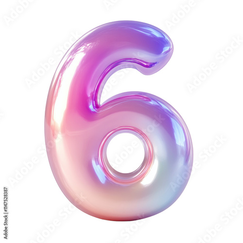 Bubble-style number 6 with a soft pink gradient, featuring puffy 3D effect isolated on white..