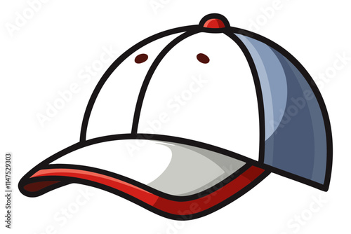 Stylish White Baseball Cap in Cartoon Form Vector Art for Apparel and Logos