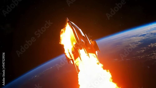 A rocket launched into space burns. photo