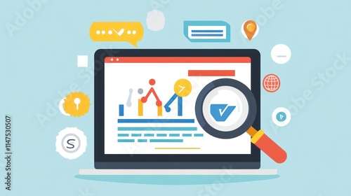 Wallpaper Mural Laptop with magnifying glass over graph, representing data analysis and research. Torontodigital.ca