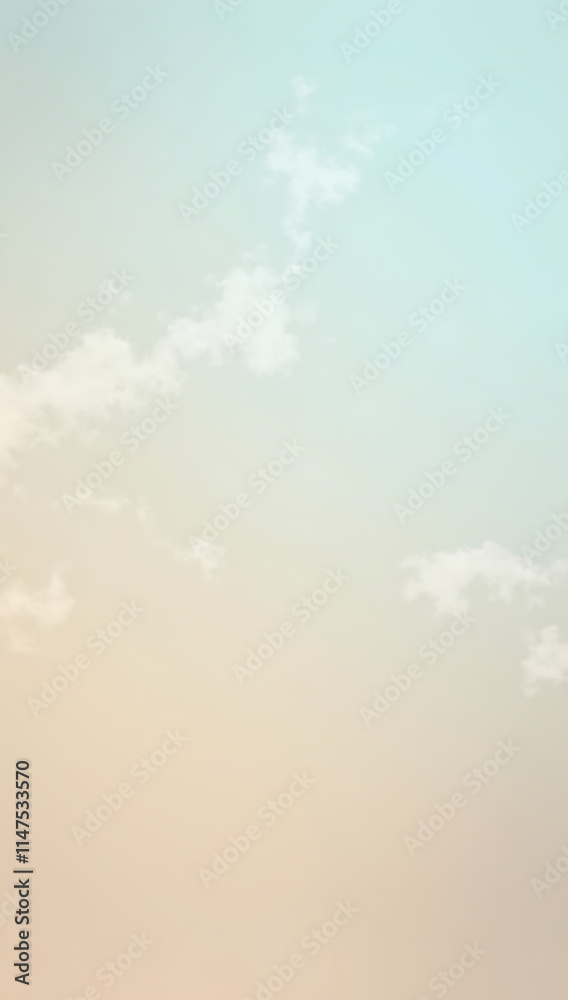 Obraz premium Soft pastel gradient backdrop with fluffy white clouds floating in a clear and open sky, creating a minimalist and tranquil HD phone wallpaper