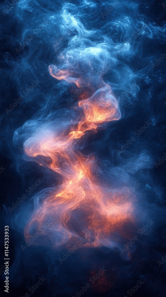 A mesmerizing swirl of blue and orange smoke, creating an ethereal and dynamic visual effect. A mesmerizing swirl of blue and orange smoke, creating an ethereal and dynamic visual effect.