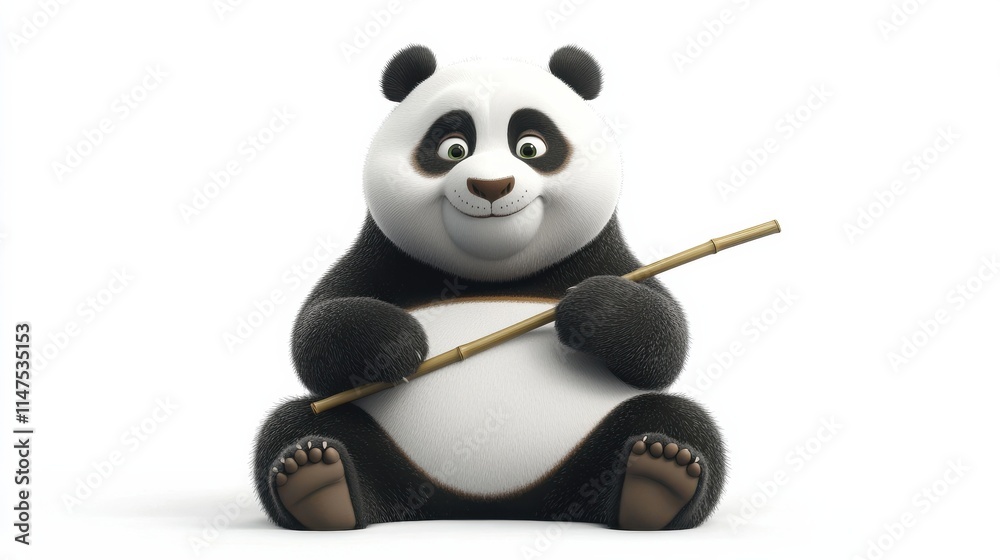 Cute Cartoon Panda Playing Bamboo Flute with a Joyful Expression Cute Cartoon Panda Playing Bamboo Flute with a Joyful Expression