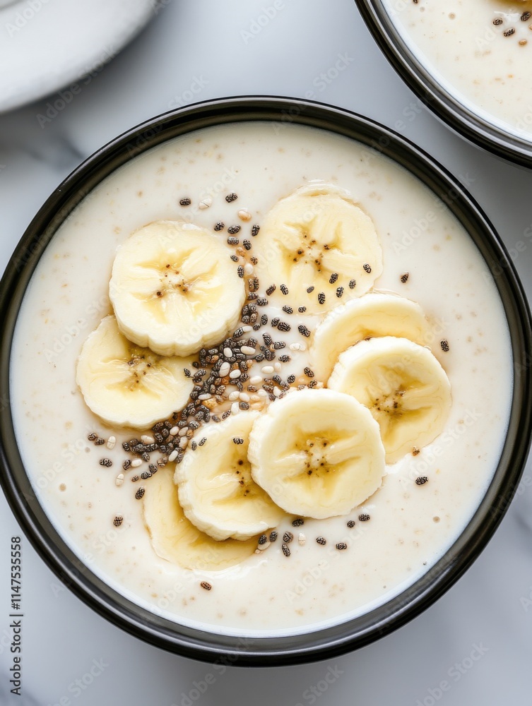 Nutritious Overnight Oats with Banana and Chia Seeds Kitchen Table Food Bright Natural Light Close-Up View Healthy Breakfast Concept for Wellness Enthusiasts Nutritious Overnight Oats with Banana and Chia Seeds Kitchen Table Food Bright Natural Light Close-Up View Healthy Breakfast Concept for Wellness Enthusiasts