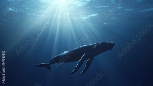 Wallpaper Mural Silhouetted whale swimming in sunlit ocean depths. Torontodigital.ca