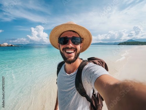 Man Taking Selfie on Beach