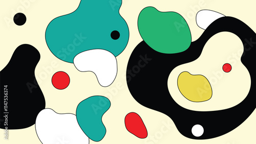 Abstract cartoon shape green, black, yellow and multicolor fluid blob shapes with liquid flowing concept vector illustration.	