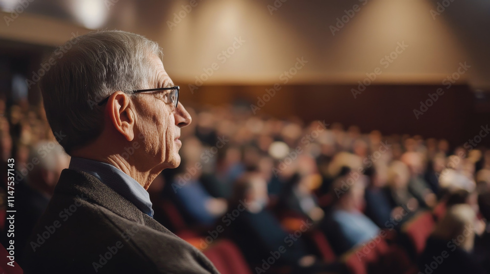 Fototapeta premium Attentive Audience Member at Town Hall Meeting