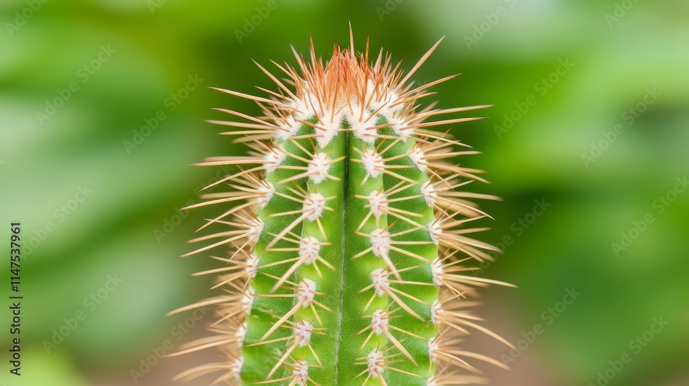 A close-up of a cactus showcasing its spiny texture and vibrant green color against a blurred green background. A close-up of a cactus showcasing its spiny texture and vibrant green color against a blurred green background.