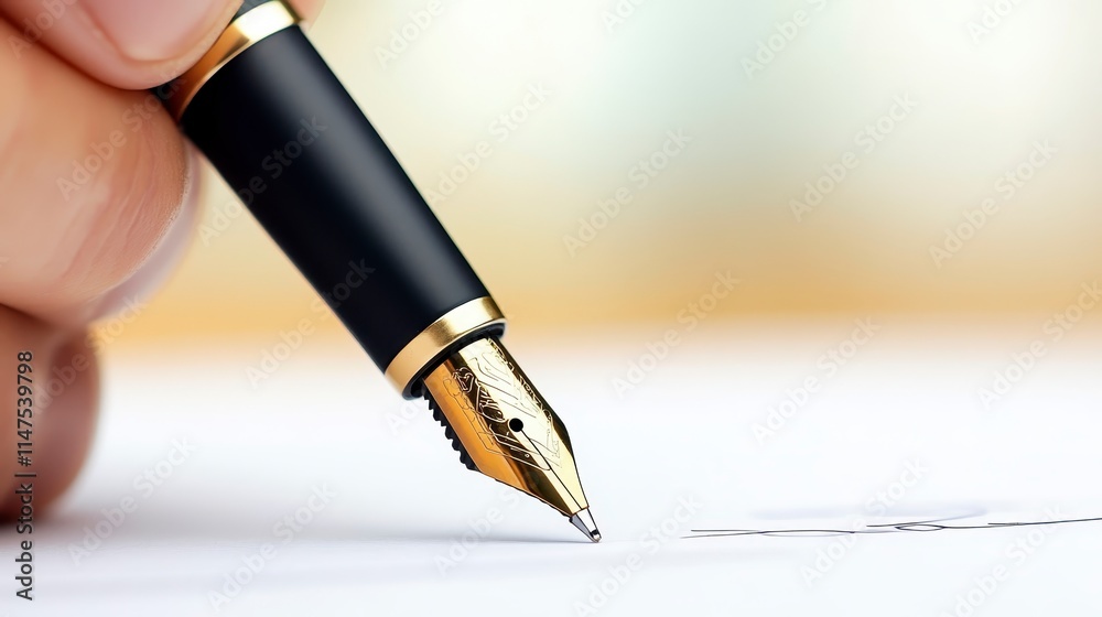 A close-up of a hand holding a luxurious fountain pen, poised to write on a clean sheet of paper, emphasizing elegance and craftsmanship. A close-up of a hand holding a luxurious fountain pen, poised to write on a clean sheet of paper, emphasizing elegance and craftsmanship.