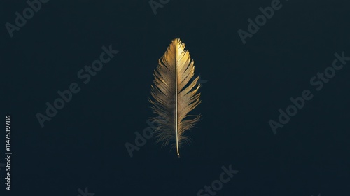 Single golden feather on dark background.