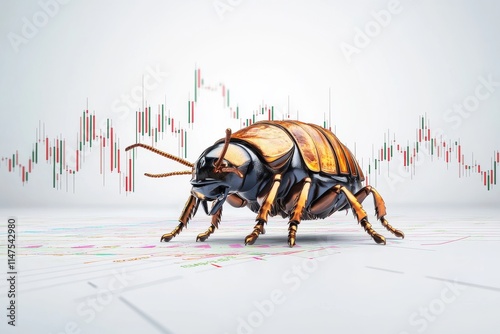 A stylized bug stands on a financial chart, symbolizing market trends and the intersection of nature and data analysis. photo