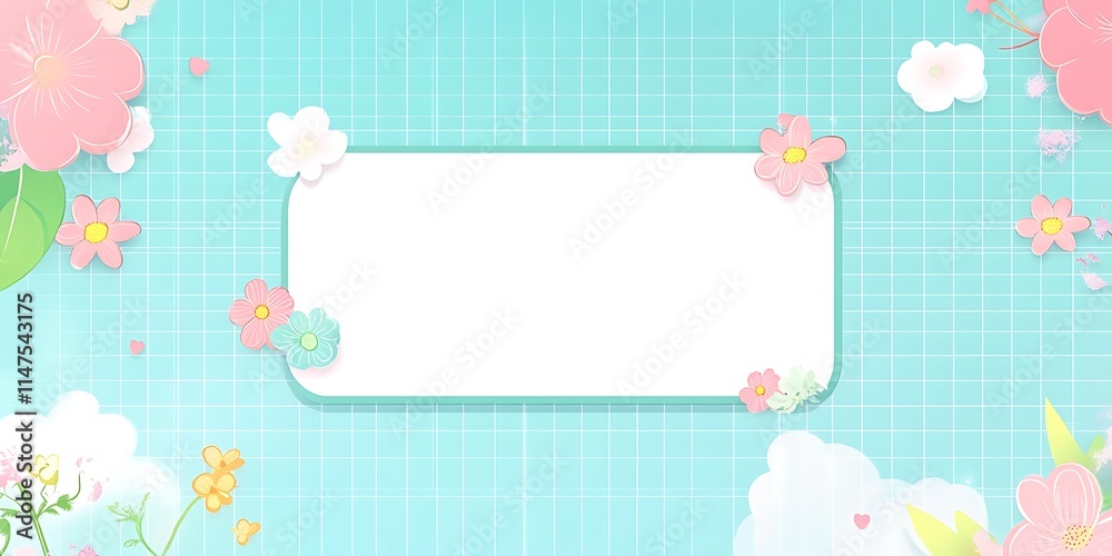 Pastel Flowers Frame Aqua Grid Background Design Pastel Flowers Frame Aqua Grid Background Design