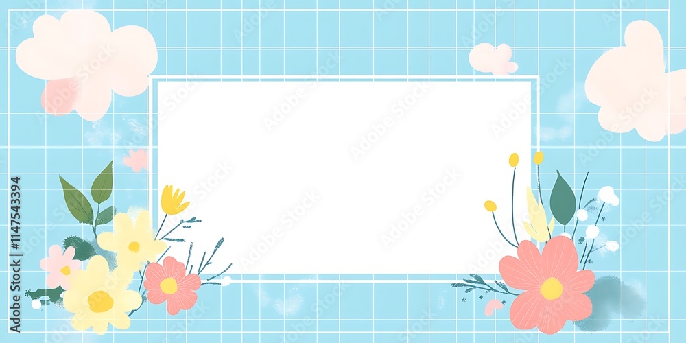 Pretty Pastel Flowers Frame Light Blue Background Pretty Pastel Flowers Frame Light Blue Background