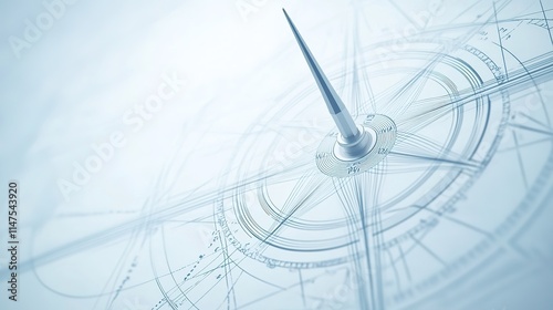 Close-up of compass needle pointing north with magnetic field visualization, symbolizing direction and navigation concept, ideal for maps or travel themes.