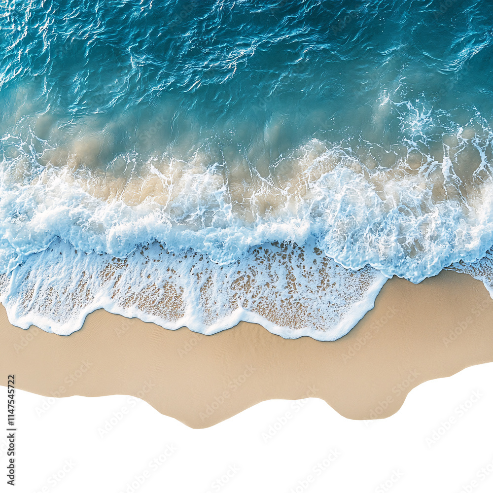 Obraz premium Top View of Waves on Sand Beach Isolated on White and Transparent Background