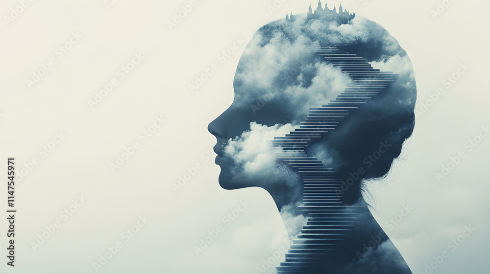 An artistic double-exposure photograph capturing the profile of a person with a beautiful landscape scene blended within, symbolizing the connection between humanity and nature, perfect for creative, An artistic double-exposure photograph capturing the profile of a person with a beautiful landscape scene blended within, symbolizing the connection between humanity and nature, perfect for creative,