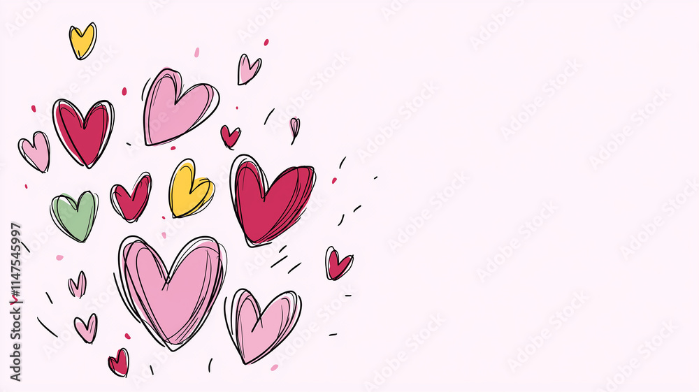 Minimal Valentine’s Day background with pastel hearts and doodles Minimal Valentine’s Day background with pastel hearts and doodles
