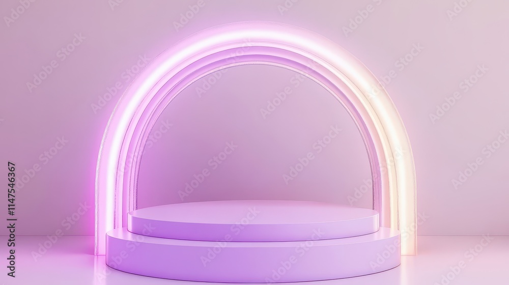 Purple Platform With Neon Rainbow Arch Background Purple Platform With Neon Rainbow Arch Background
