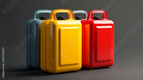 imagine prompt: petrochemical-engineered compact plastic fuel canisters in a minimalist emergency preparedness kit --chaos 10 --ar 16:9 --quality 2 --style raw  photo