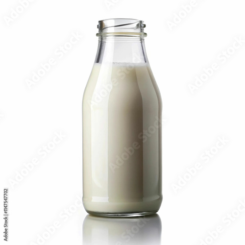 A classic glass milk bottle with a vintage design,