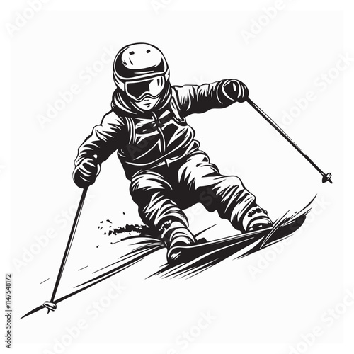 Child Skiing Down image vector. Child Skiing Down Illustrations isolated on white background.