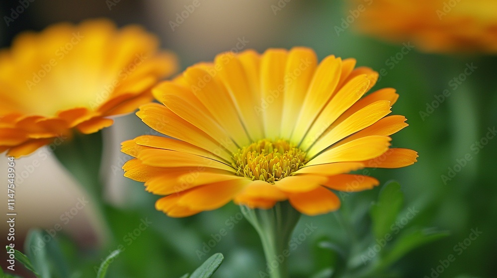 of bright orange marigold flowers growing in a garden, showcasing their use in both decorative and medicinal contexts. [Flowers]:[Economic plants] 