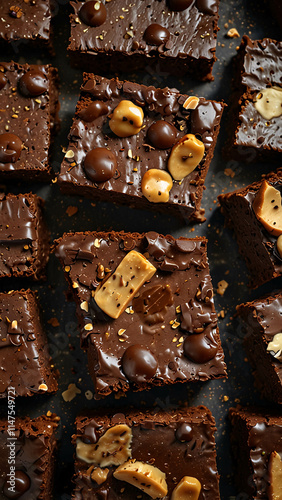 Heavenly slice of brownies cake with chocolate and roasted peanuts ideal dessert photo photo