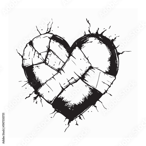 Broken heart with a bandage wrapped around Image vector isolated on white background.
