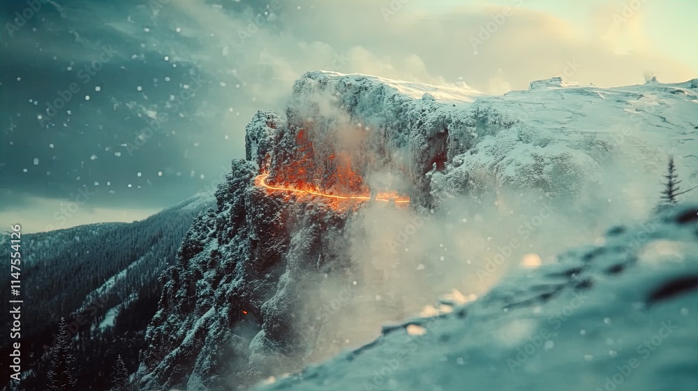 otherworldly winter scene: floating islands of snow linked by glowing ice bridges – perfect poster for sports or modern interior decor! otherworldly winter scene: floating islands of snow linked by glowing ice bridges – perfect poster for sports or modern interior decor!