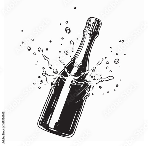 Champagne Bottle with Splash Effect Image vector isolated on white background.