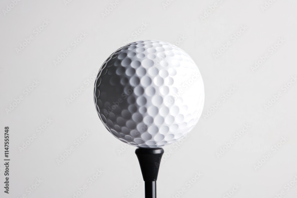 Close-up of a white golf ball on a tee against a white background. Close-up of a white golf ball on a tee against a white background.