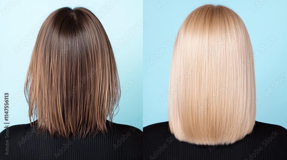 Before and After Concept, Transforming Frizzy Dull Hair into Sleek Shiny Hairstyle for a Stunning New Look