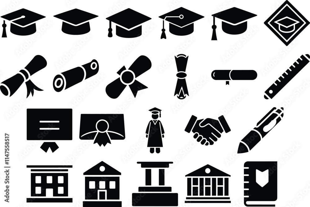 Obraz premium Whimsical Graduation Silhouette Icon Collection. Unique Designs for Party Decorations and Keepsake Projects.