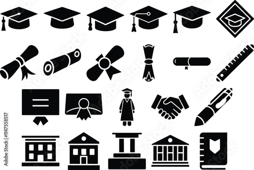 Whimsical Graduation Silhouette Icon Collection. Unique Designs for Party Decorations and Keepsake Projects.