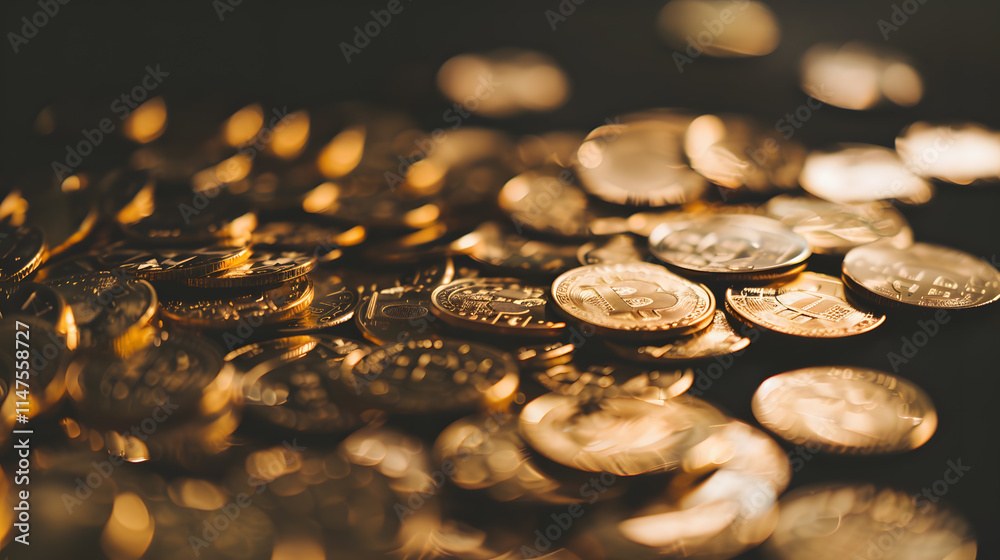 Detailed image of gold coins scattered on a black