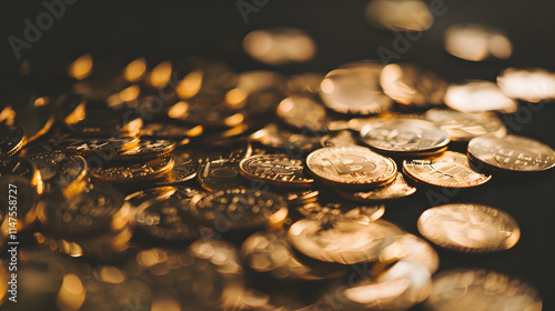 Detailed image of gold coins scattered on a black photo