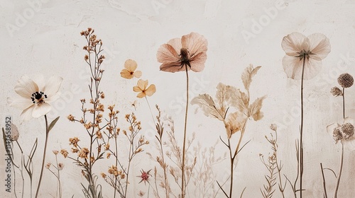 Boho floral poster with empty space. Boho concept horizontal banner