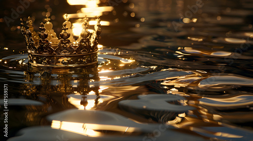Gold crown floating above a pool of water casting photo