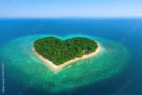 Aerial View of a Heart-Shaped Island Surrounded by Clear Ocean Waters
