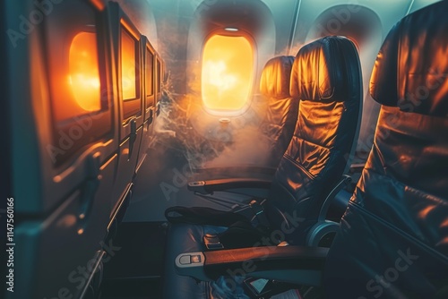 Inside an airplane cabin during a critical emergency landing scenario and its impact on passengers photo