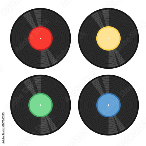 Set of four vinyl record illustrations photo